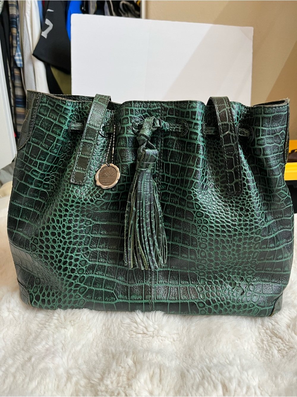 Patricia Nash Dark Green Croc-Embossed Tote with Tassel Charm - Picture 4 of 16